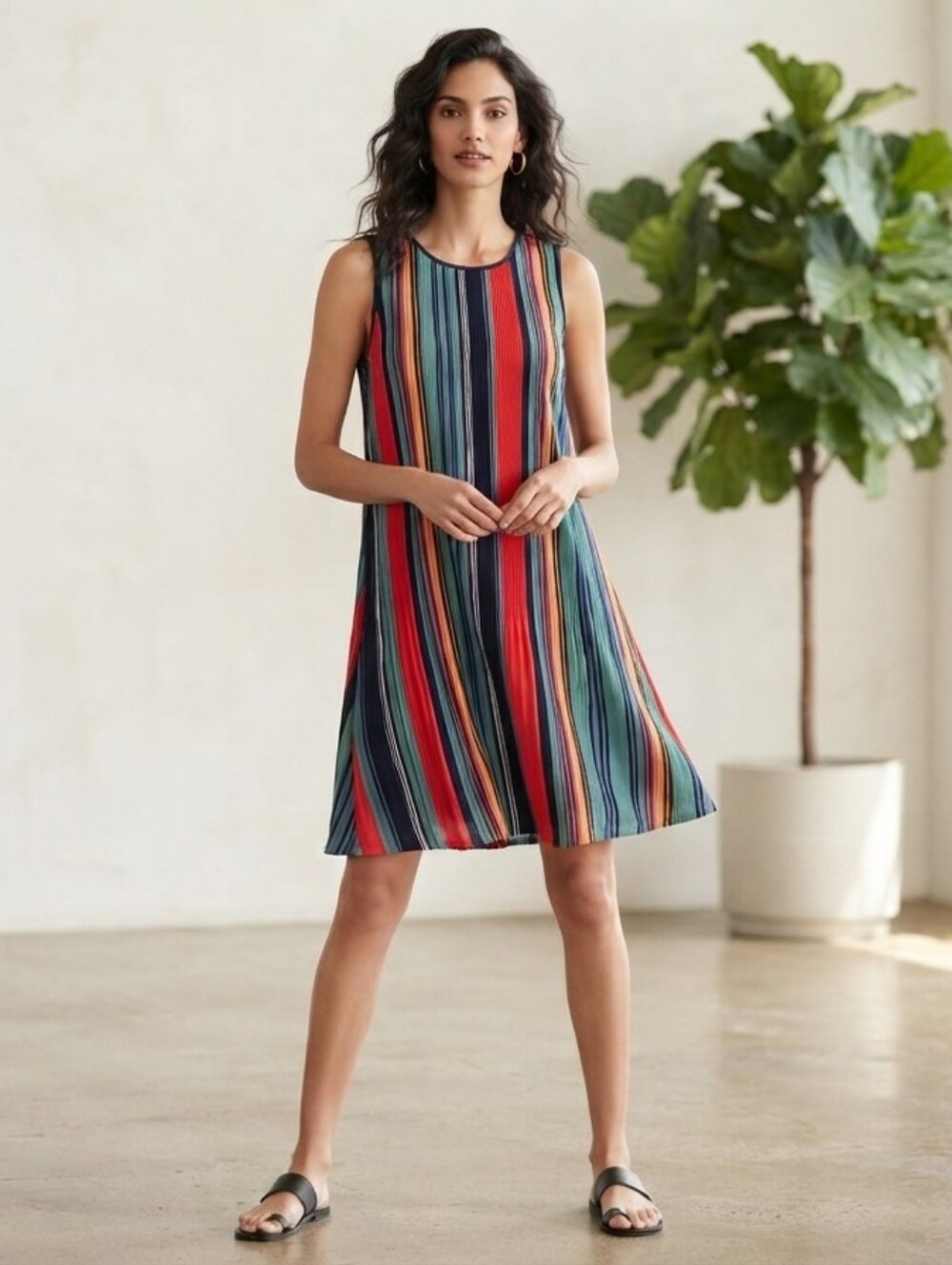 Carolina Belle Sleeveless Stripe Swing Dress - Red, Blue, Green 21B0500